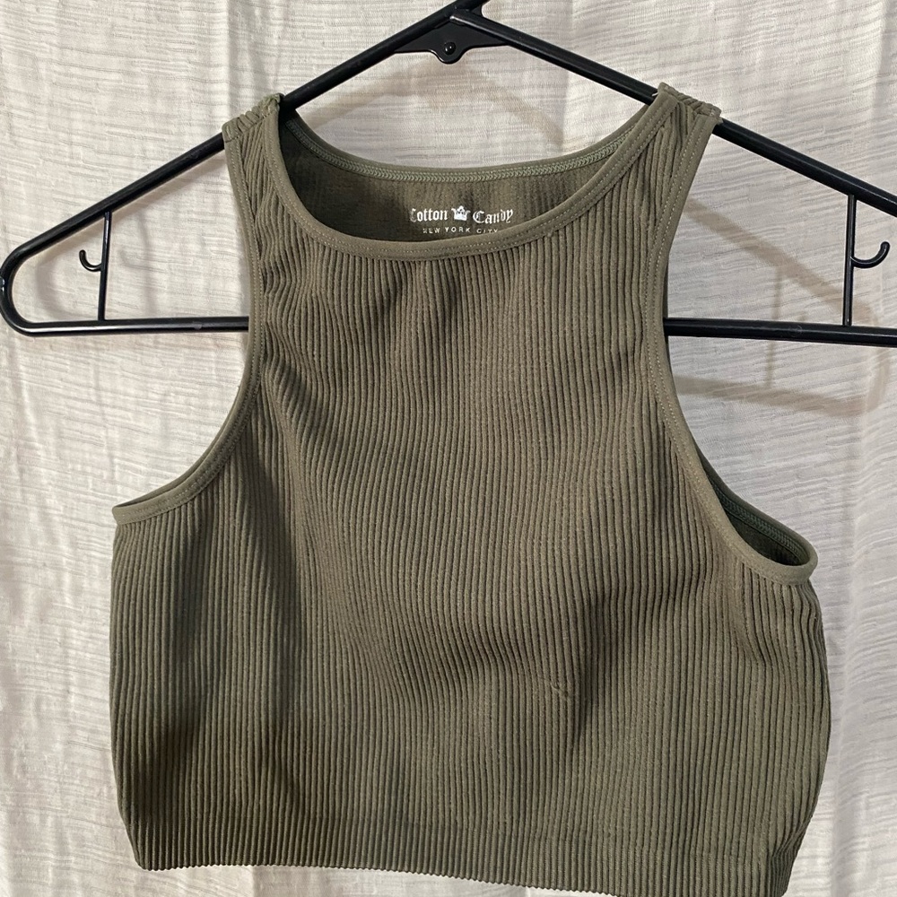 Cotton Candy Green Ribbed Crop Tank Top